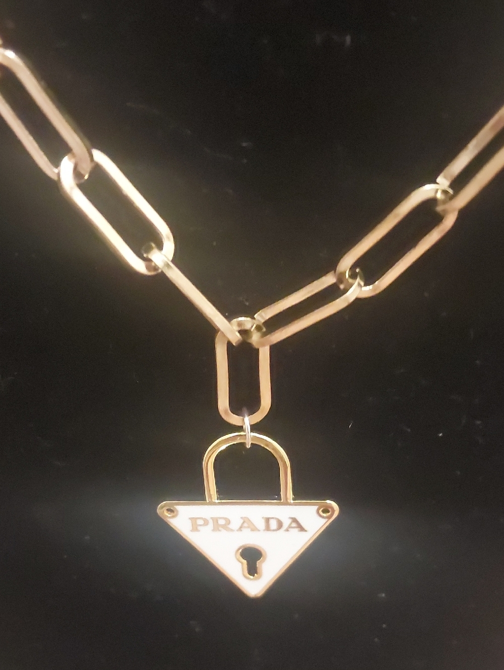 Prada White Enamel Triangle PadLock Pendant Necklace - Picture 2 of 3